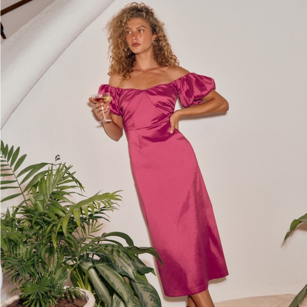 Taffeta Off-The-Shoulder Midi Dress